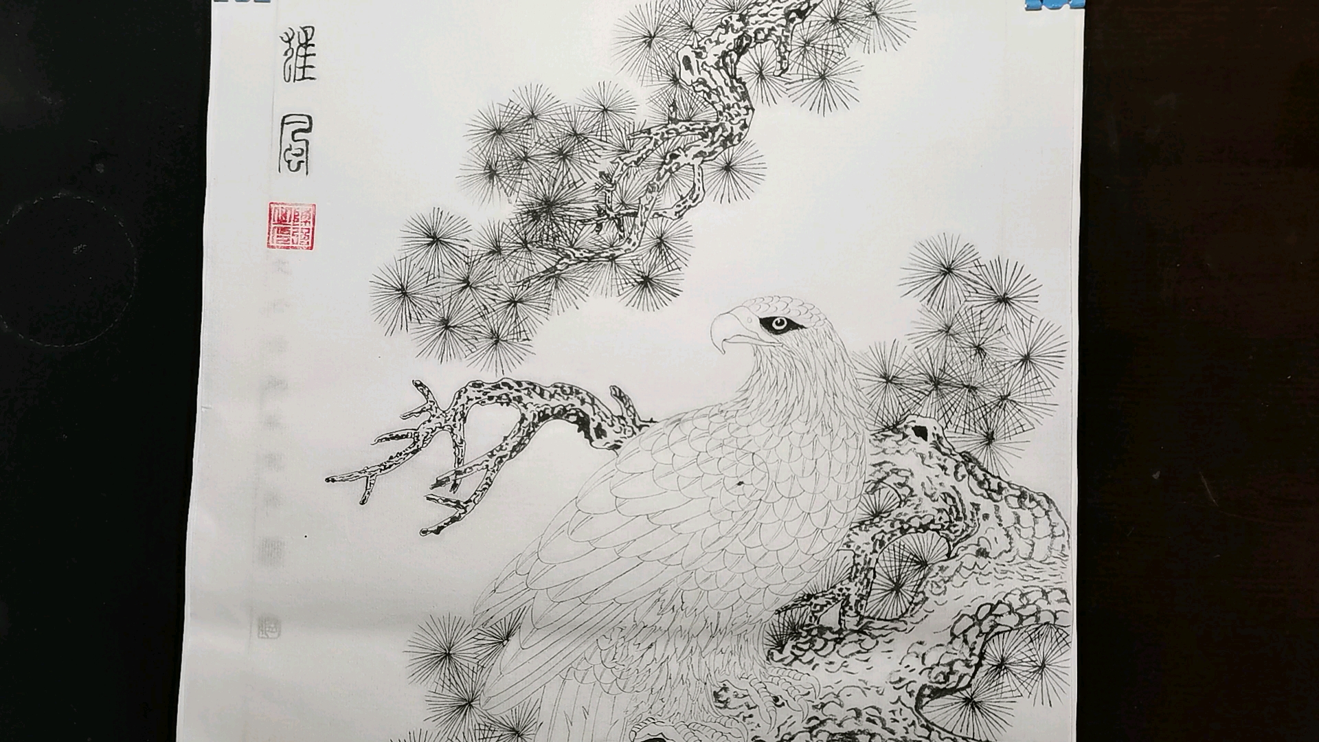 #学习工笔画!#临摹白描松鹰图