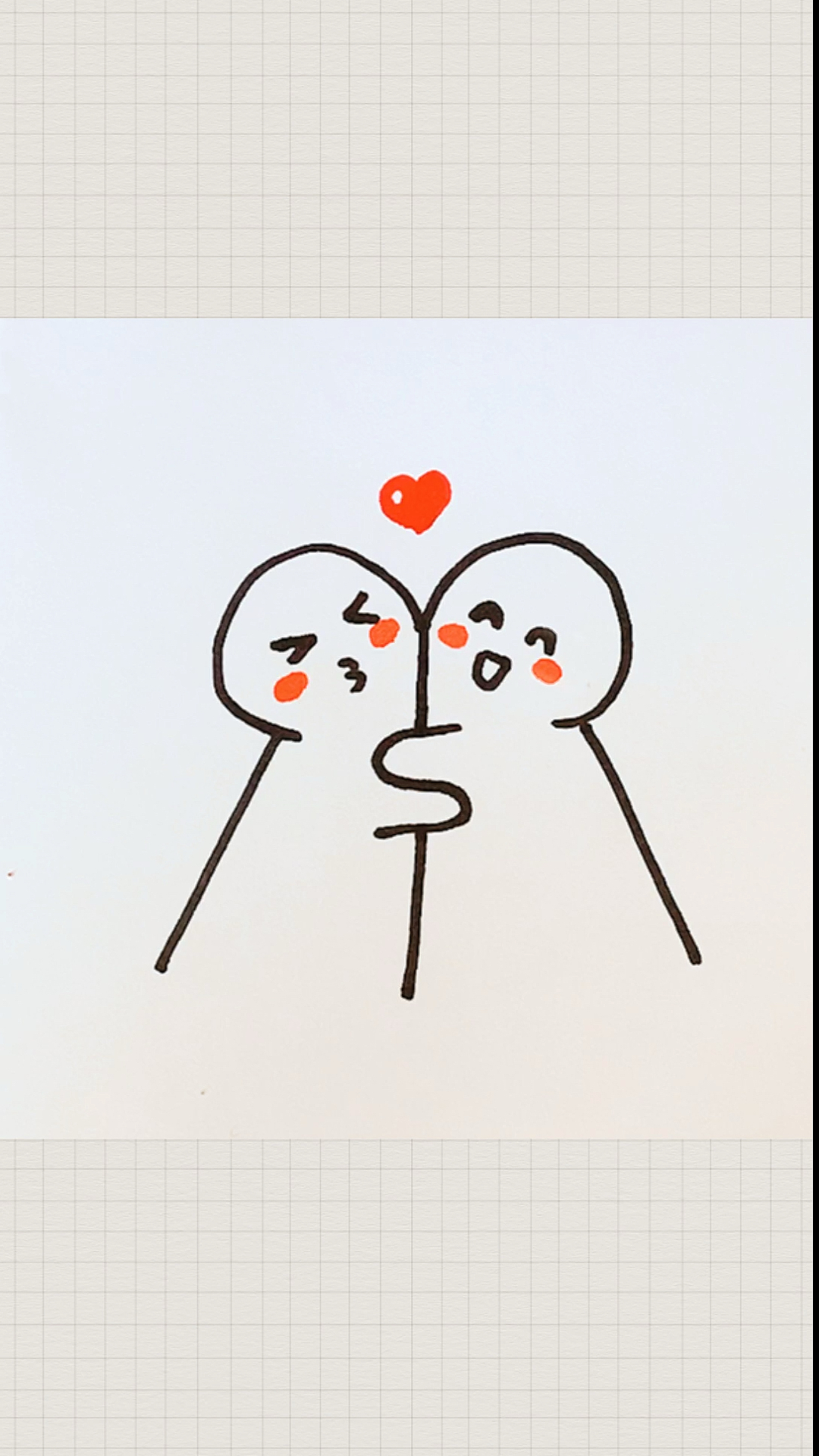 #简笔画#可爱小人拥抱简笔画～
