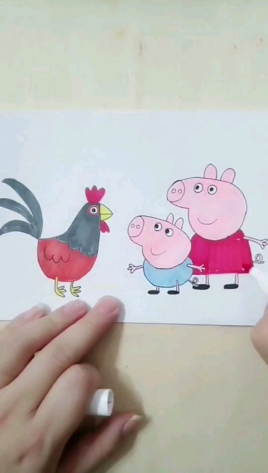 今天分享小猪佩奇乔治和大公鸡简笔画