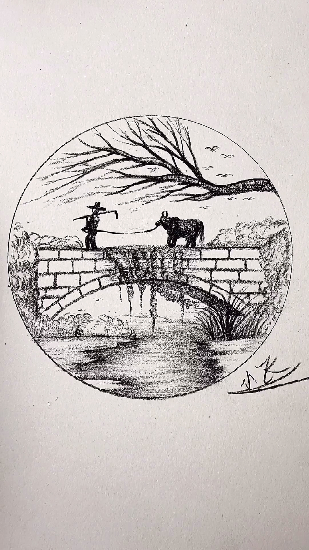 #画画原来如此简单#小飞教你画小桥，一笔一画，一看就会。