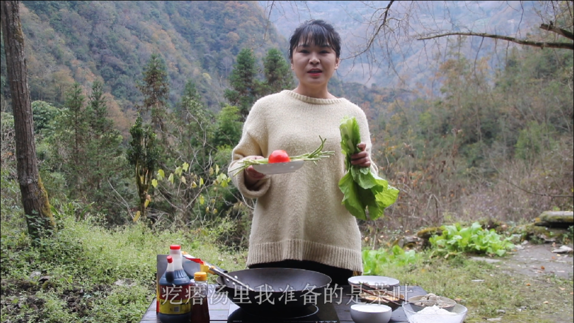 冬天的早晨来一碗热气腾腾的疙瘩汤,再来个香喷喷的豆渣炒鸡蛋,吃吧!