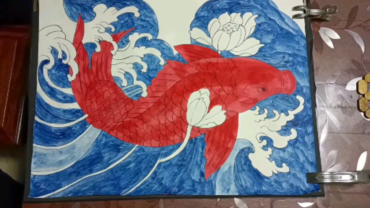#我爱画画#工笔画鲤鱼,上色步骤第3步,学绘画,爱国学