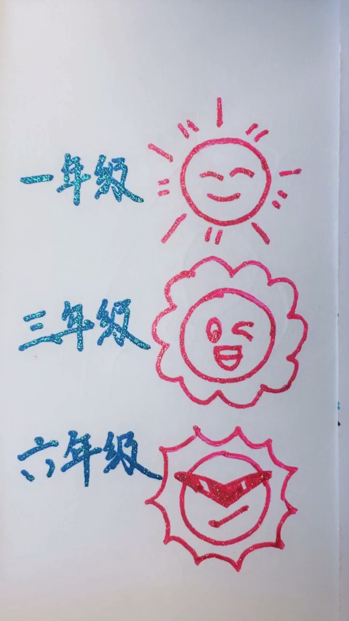 #画画原来如此简单#学画太阳简笔画,你是几年级呢?