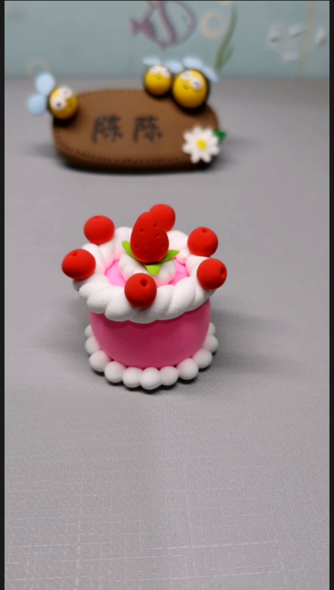 #超轻粘土#粘土草莓蛋糕