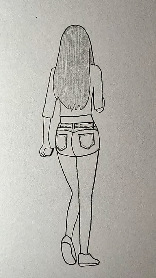 #简笔画#画拿着手机的女孩背影