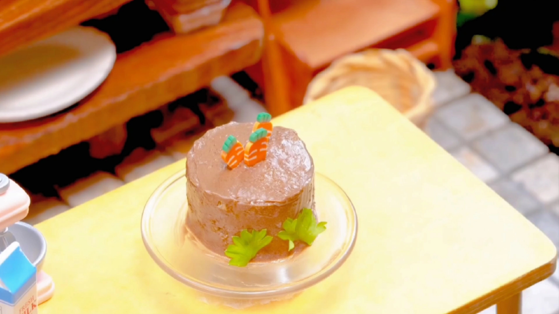 #自制美食#【迷你厨房】胡萝卜巧克力蛋糕教程,兔子和小孩都能吃!包教包会～