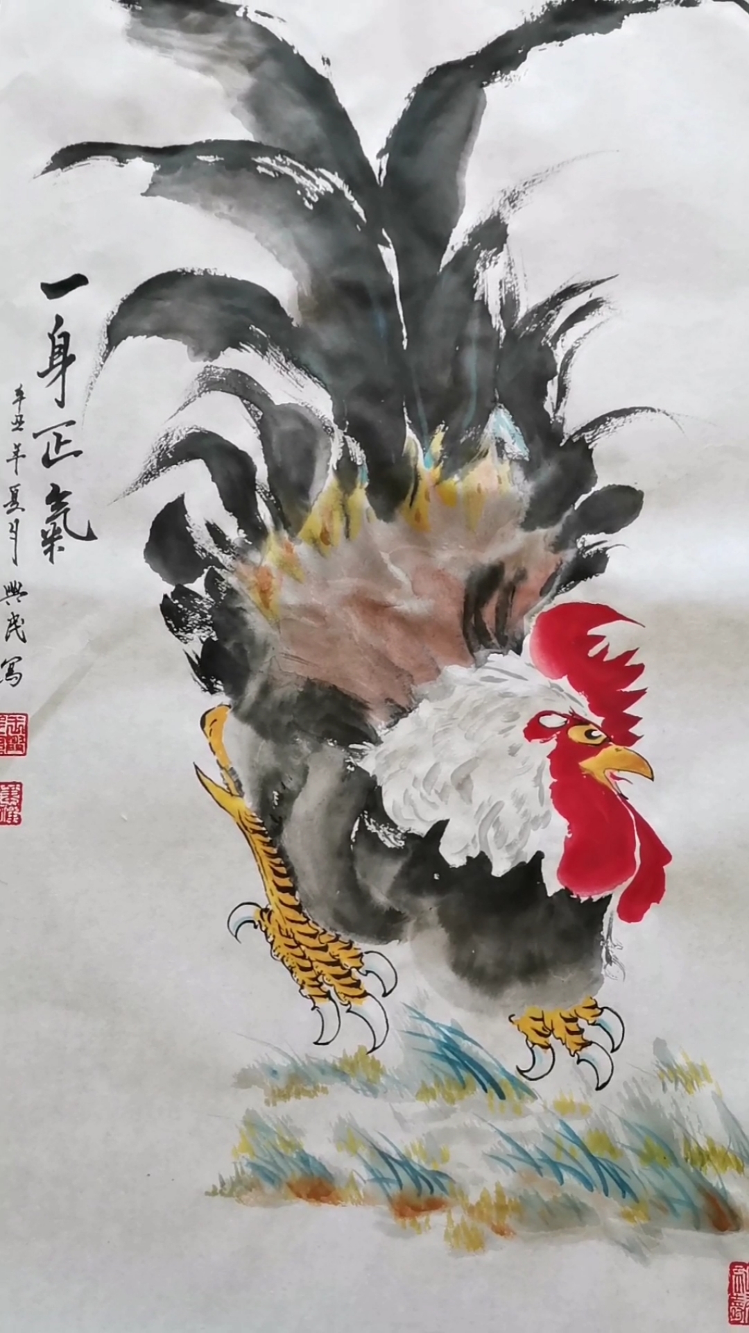 #中国画#王兴民国画公鸡,哇,太美了,这公鸡威武,一身正气,难得一见!必火