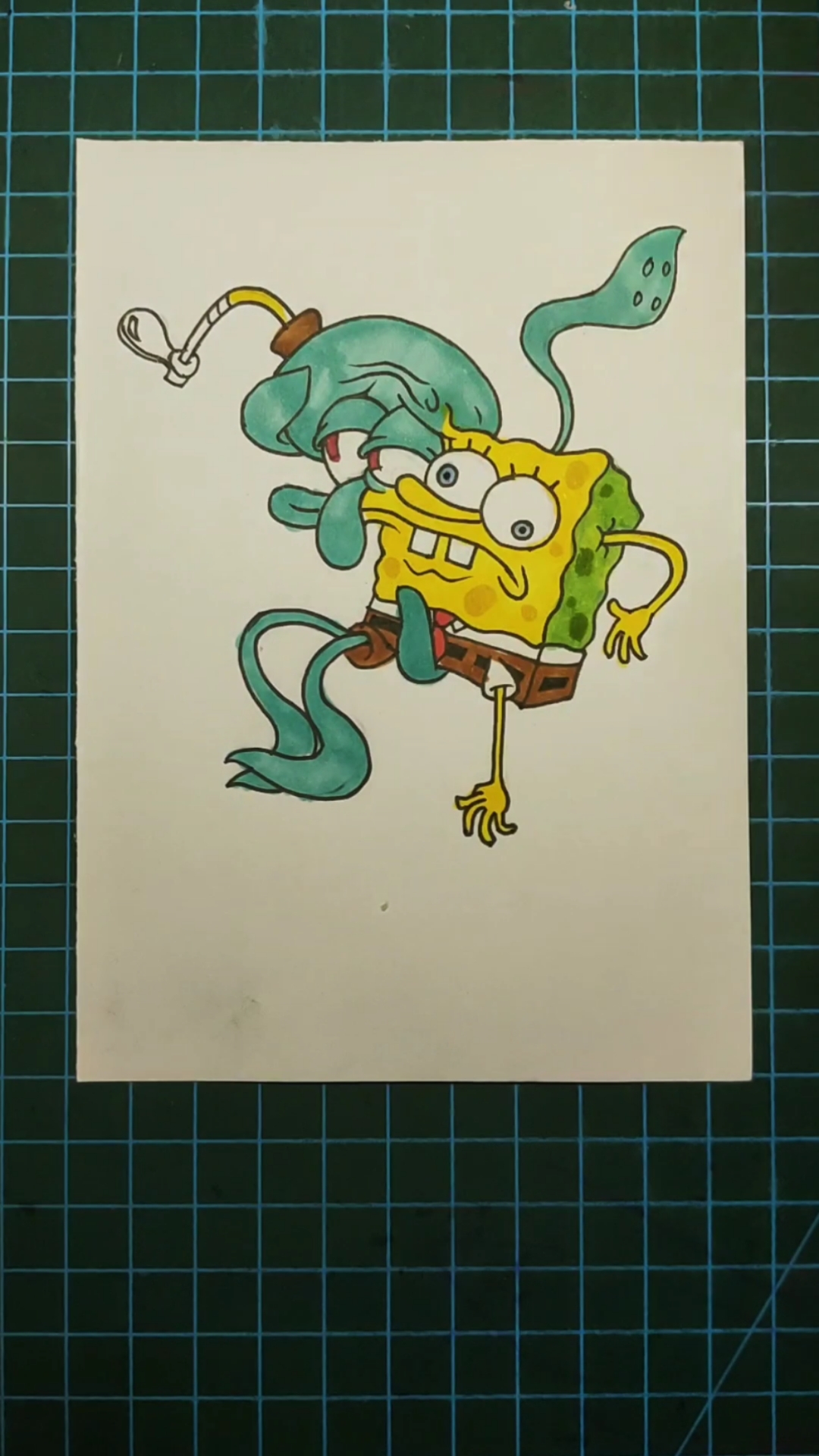 #卡通漫画#章鱼哥跟海绵宝宝合体后,成为艺术品!