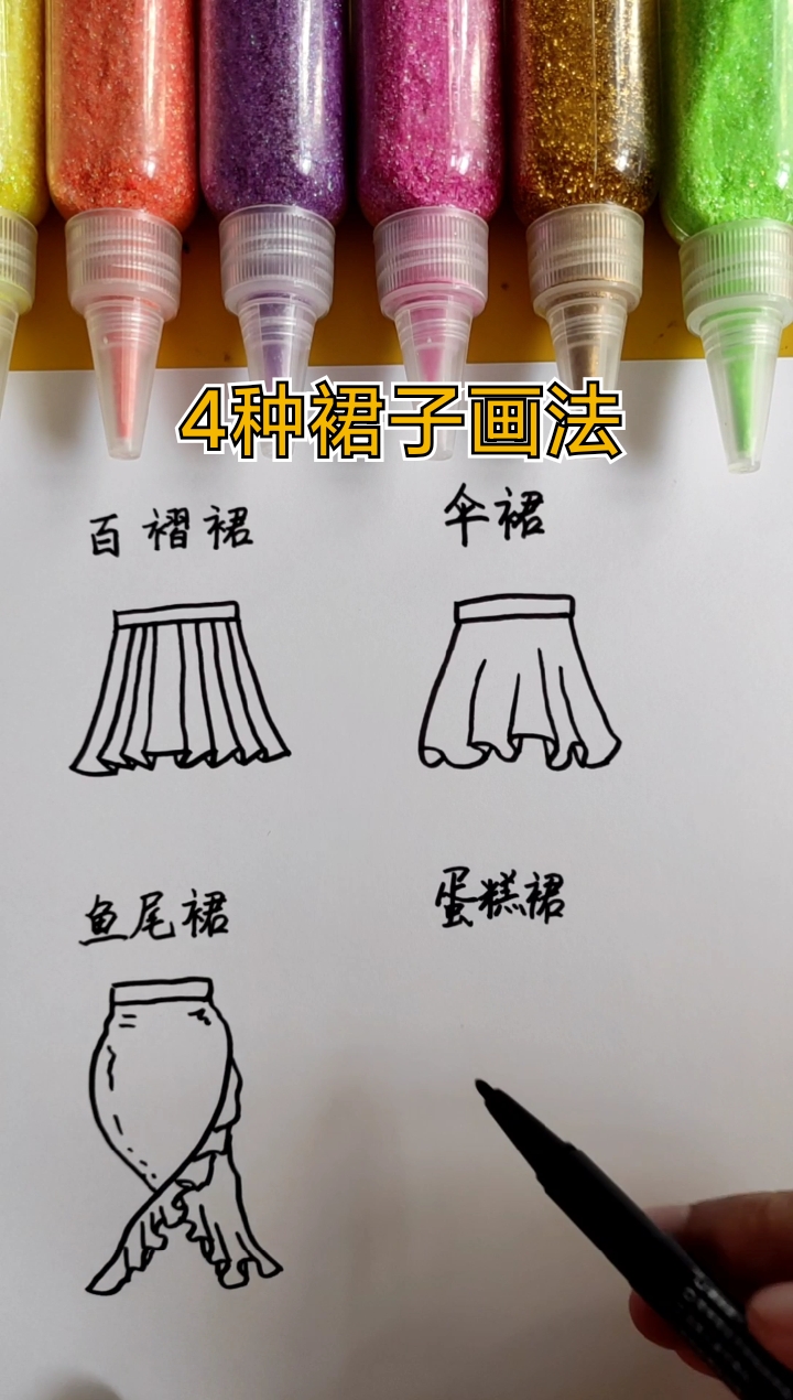 #简笔画#简笔画4种裙子画法