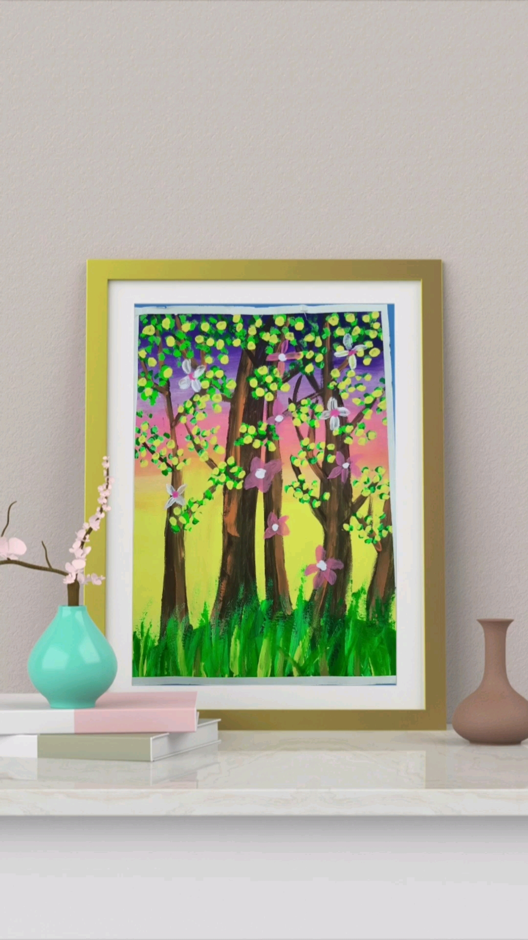 #儿童创意画#水粉油画,学生作品,认识环境色