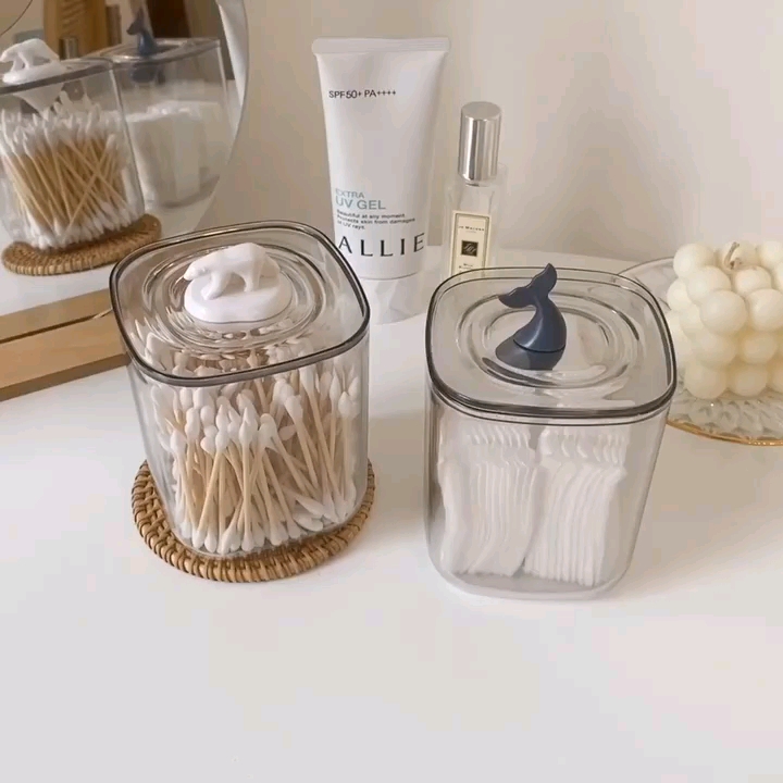 ins可爱北极熊鲸鱼桌面收纳盒带盖防尘透明化妆棉收纳盒子储物盒