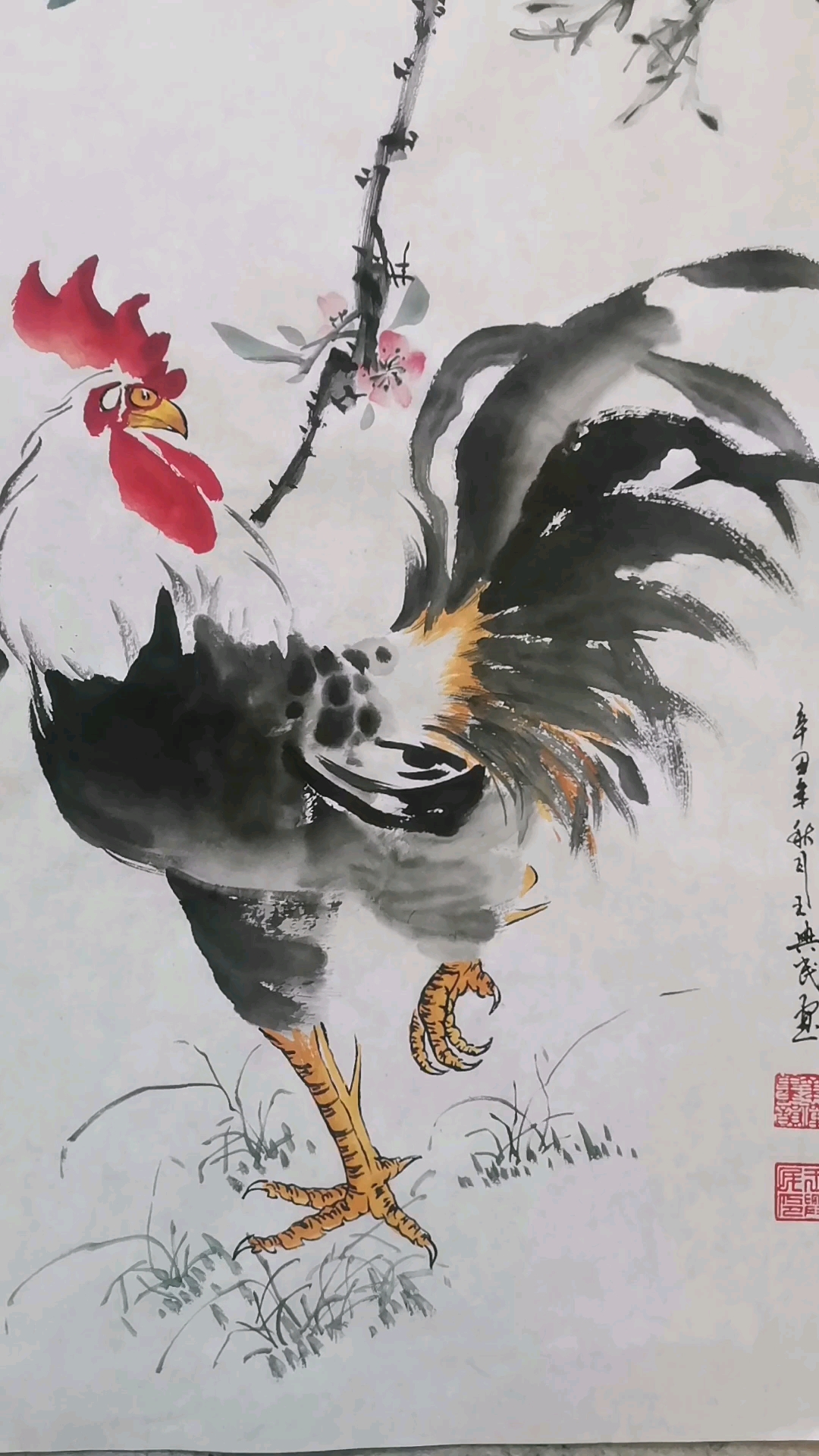 王兴民国画公鸡:春风得意,大吉大利