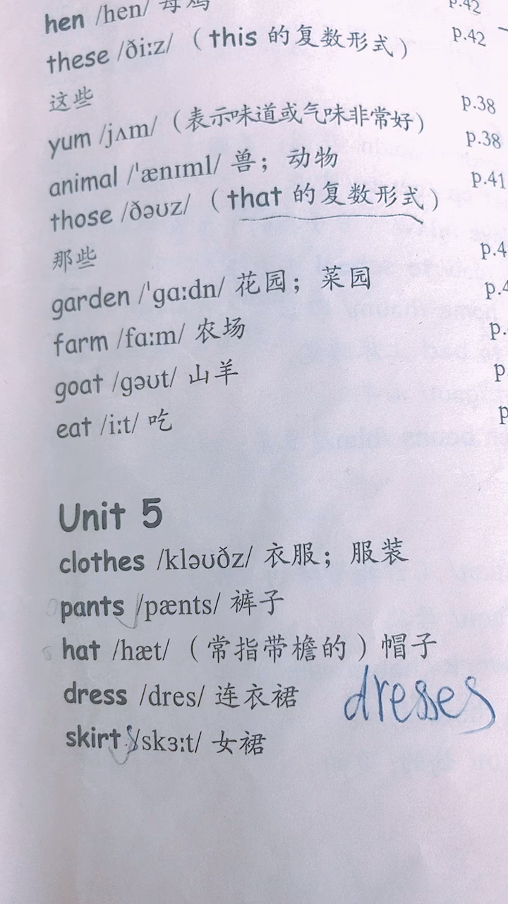 四年级英语下册第五单元单词