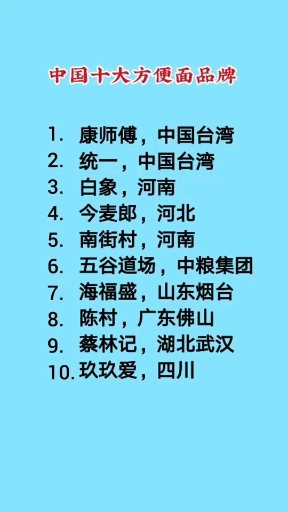 十大方便面品牌。