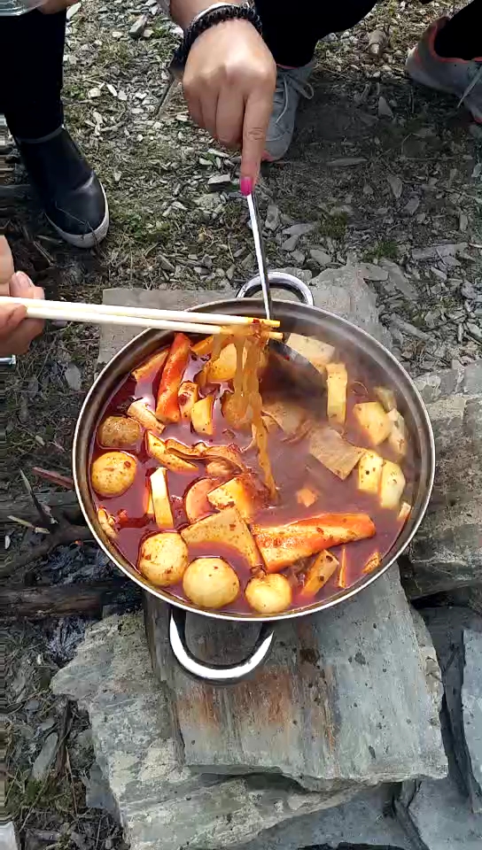#美食##野外做的土豆粉丝豆腐真美味!