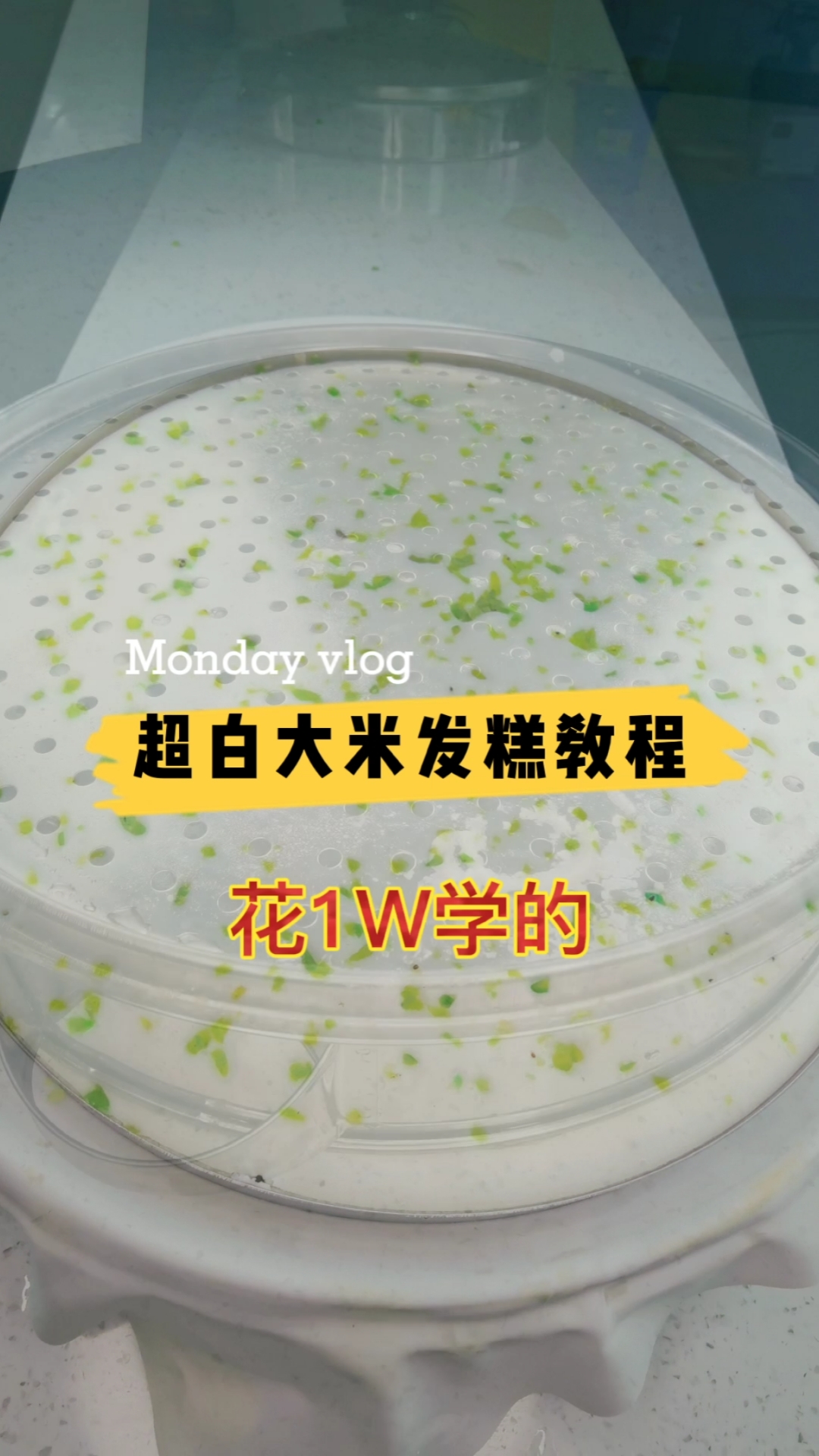#美食#米发糕的做法与配方教程:米浆500克,泡打粉3克,白糖6克发酵8小时,蒸20分钟