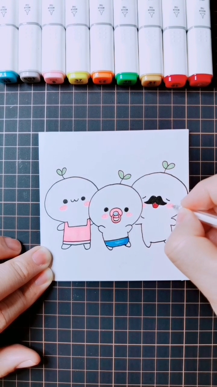 #简笔画#长草颜一家人