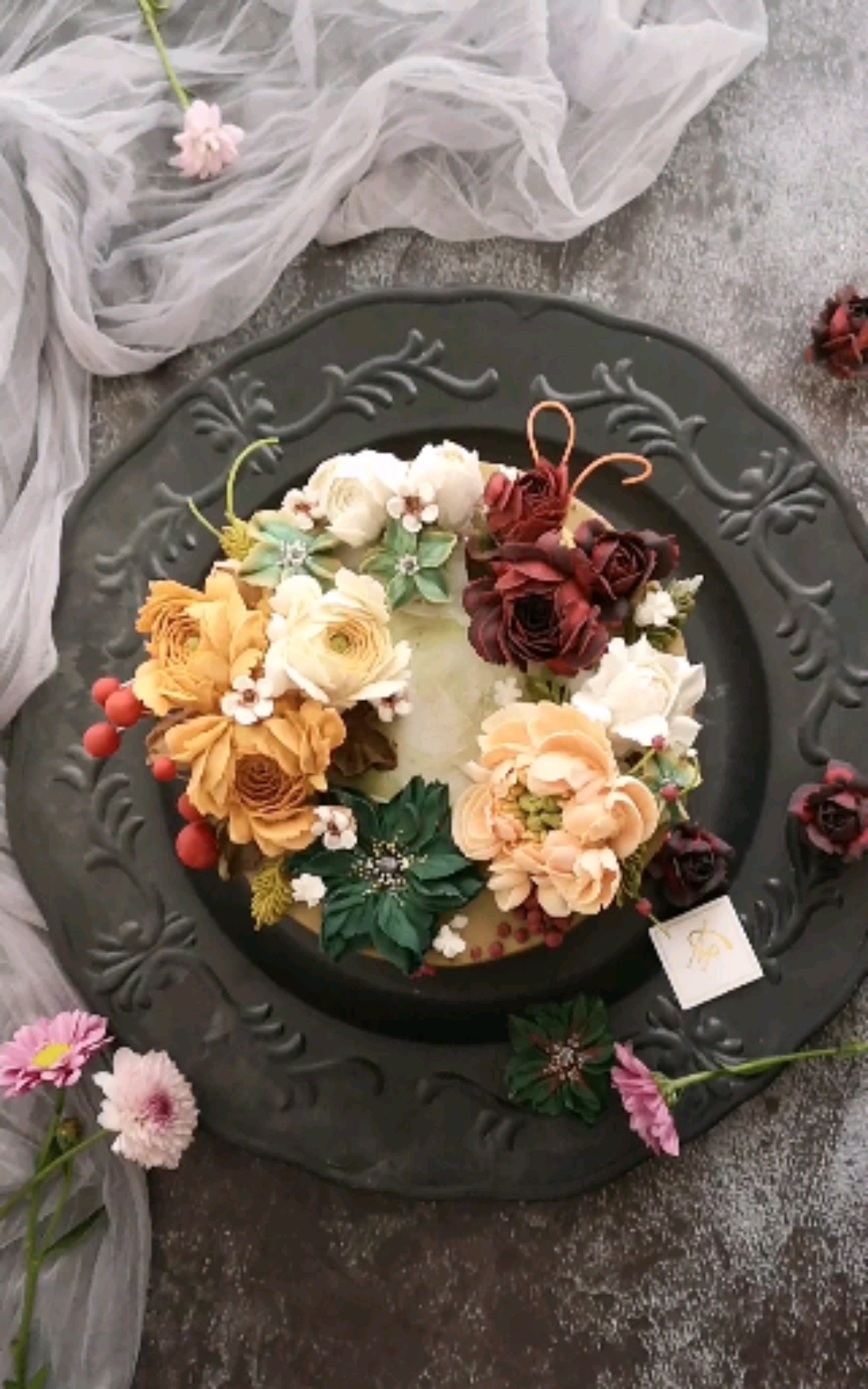 自然系韩式裱花蛋糕,复古配色#裱花蛋糕##甜品##甜品台#