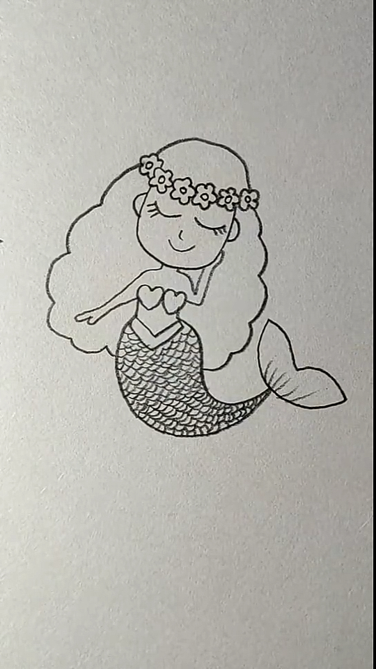 #简笔画#戴着花冠的小美人鱼