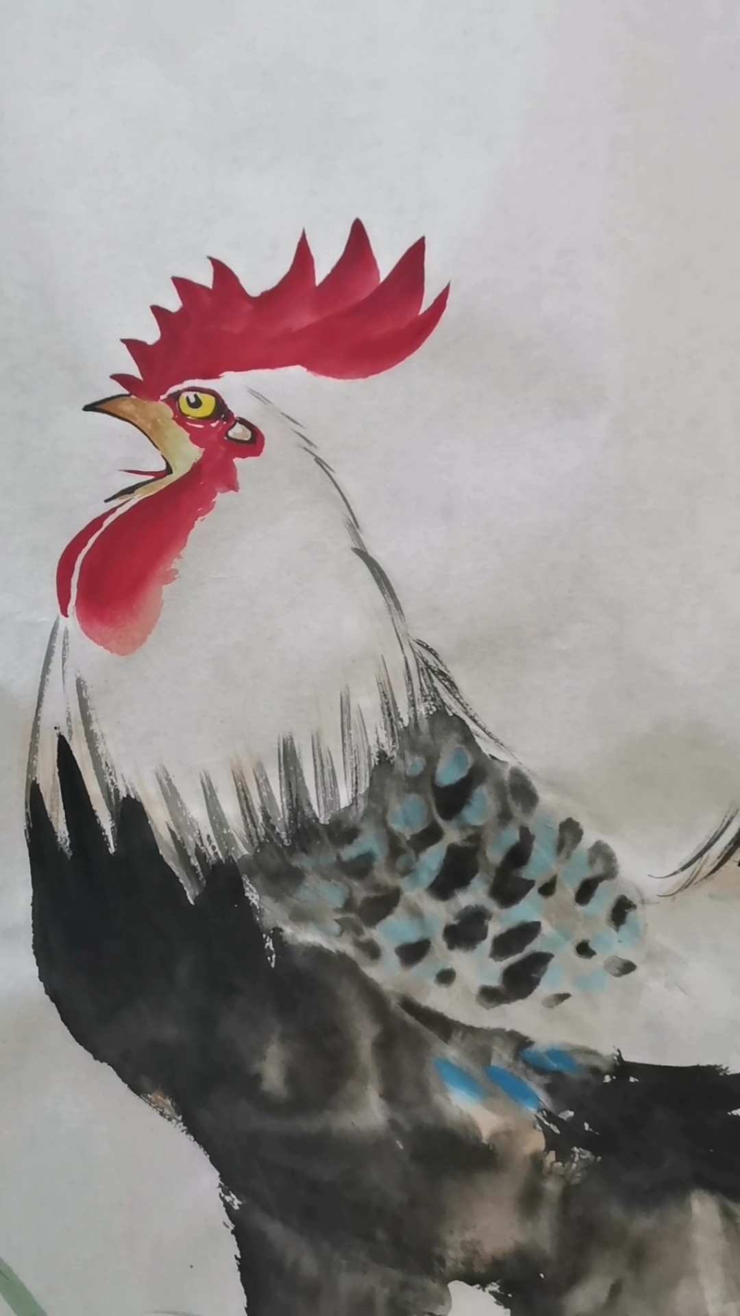 #中国画#王兴民国画～公鸡《金鸡报晓》