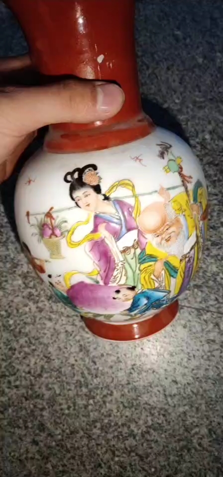 纯手绘寿星人物花瓶……