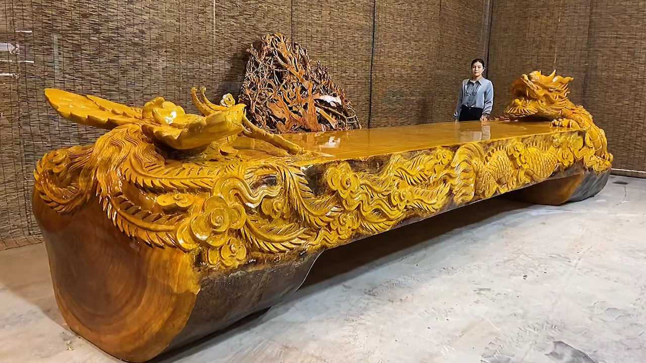 实木大茶桌龙凰成祥超级霸气