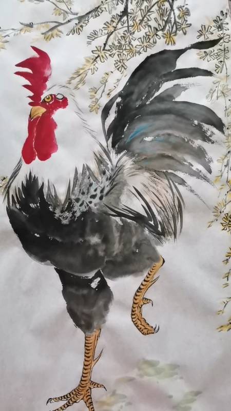 王兴民国画公鸡:美丽的大公鸡,靠你上热门喽!
