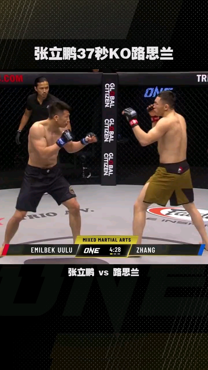 一拳价值5万美金张立鹏开场37秒ko路思兰格斗
