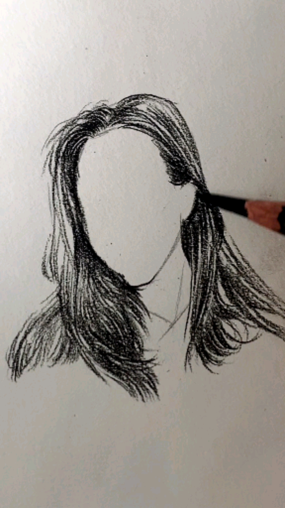 手绘素描入门之人物黑长直头发画法