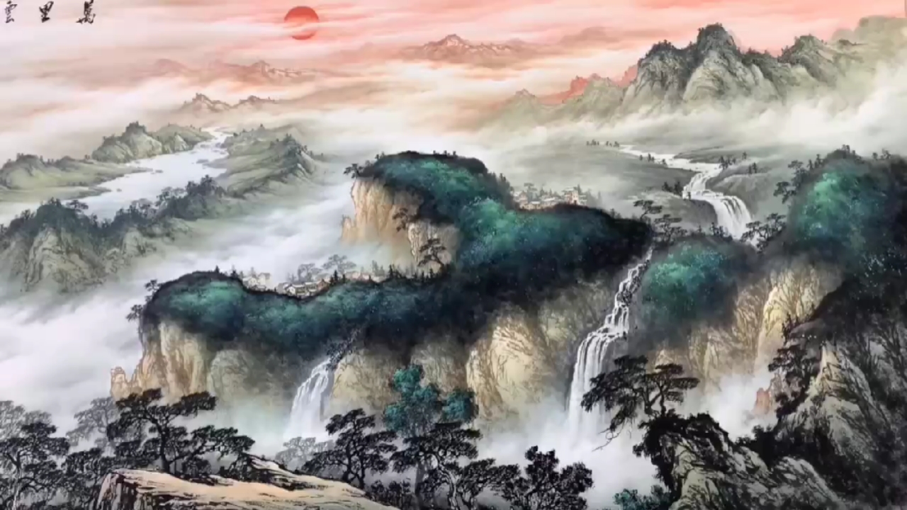 国画山水画#精品巨幅山水《万里云烟山色清》国画作品