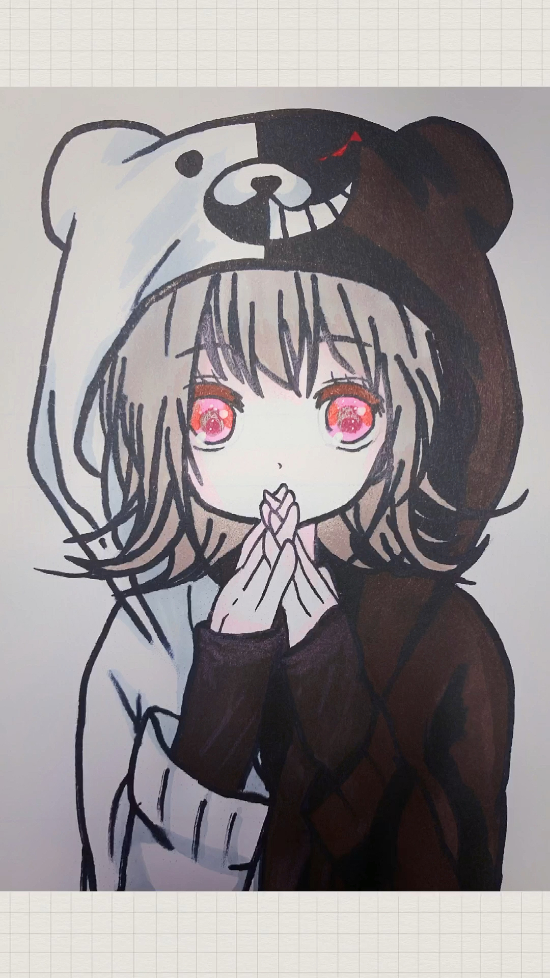 手绘手绘黑白熊拟人漫画女孩