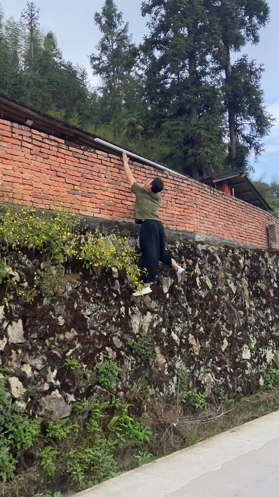 这样子回家快多了,直接爬围墙.