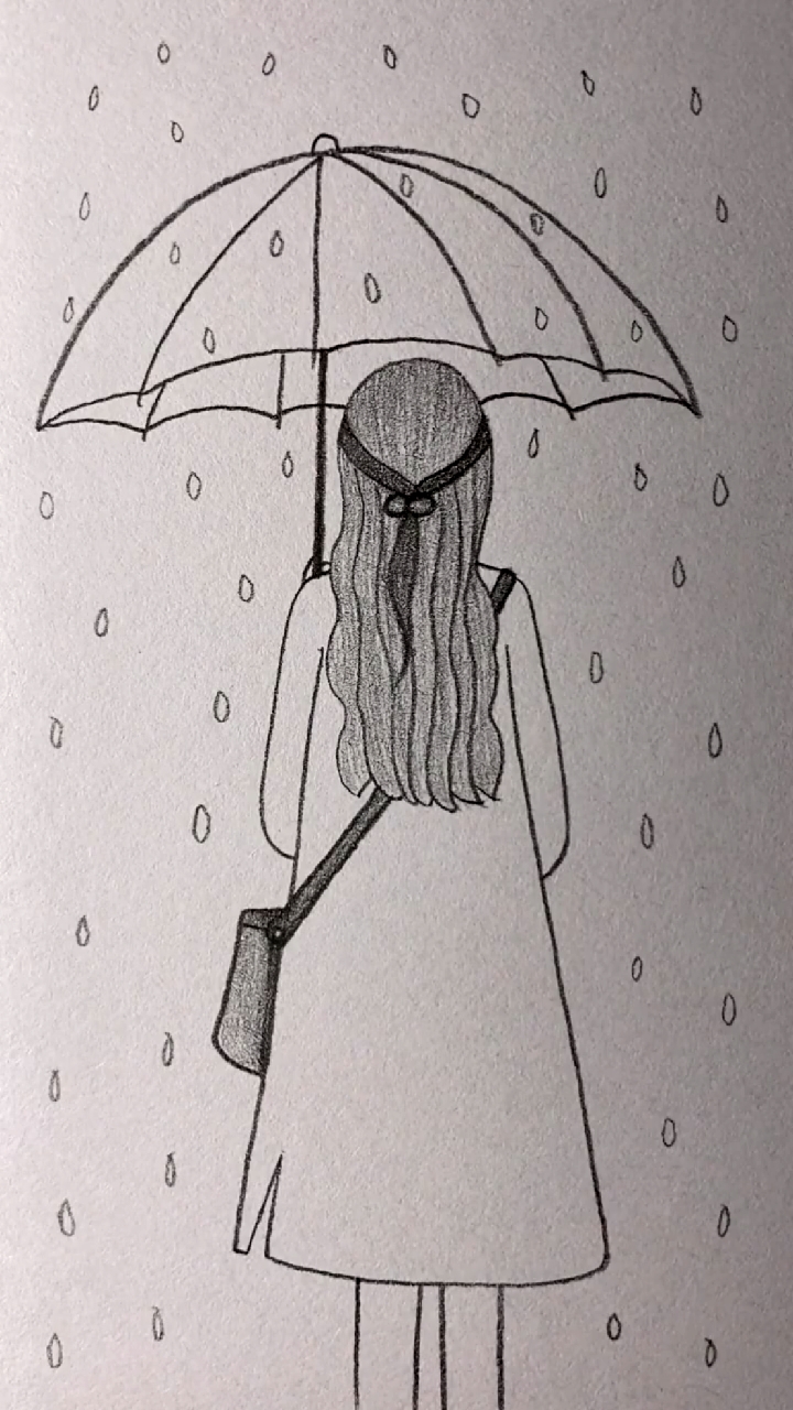 画画原来如此简单#画雨中漫步的女生