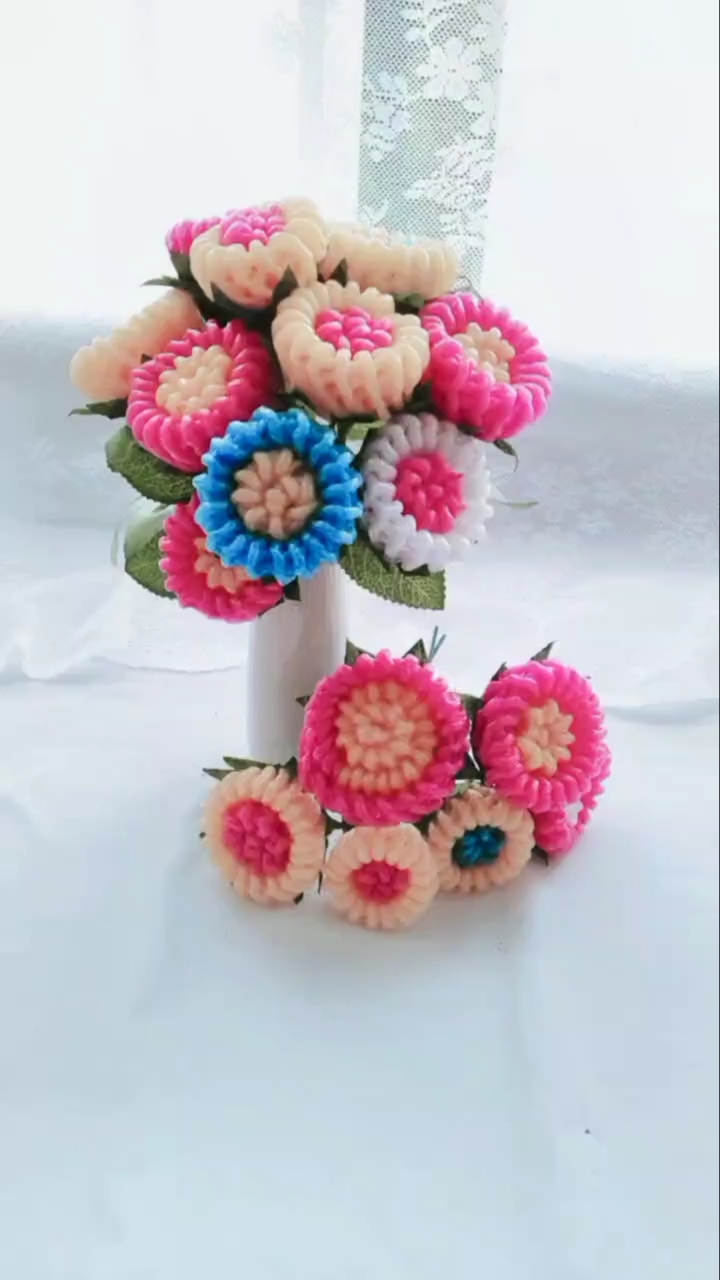 水果泡沫网袋制作花朵图片
