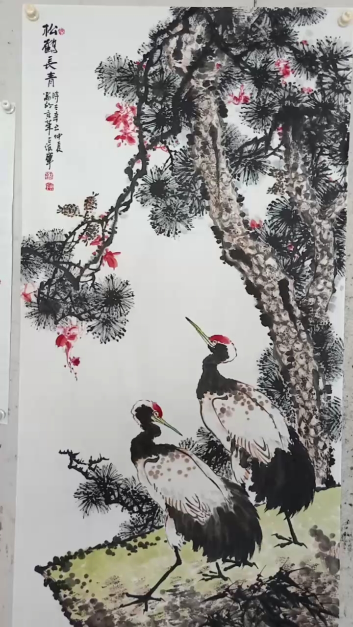 三桐草堂画家王占海水墨写意画家王占海作品松鹤长青寓意长寿