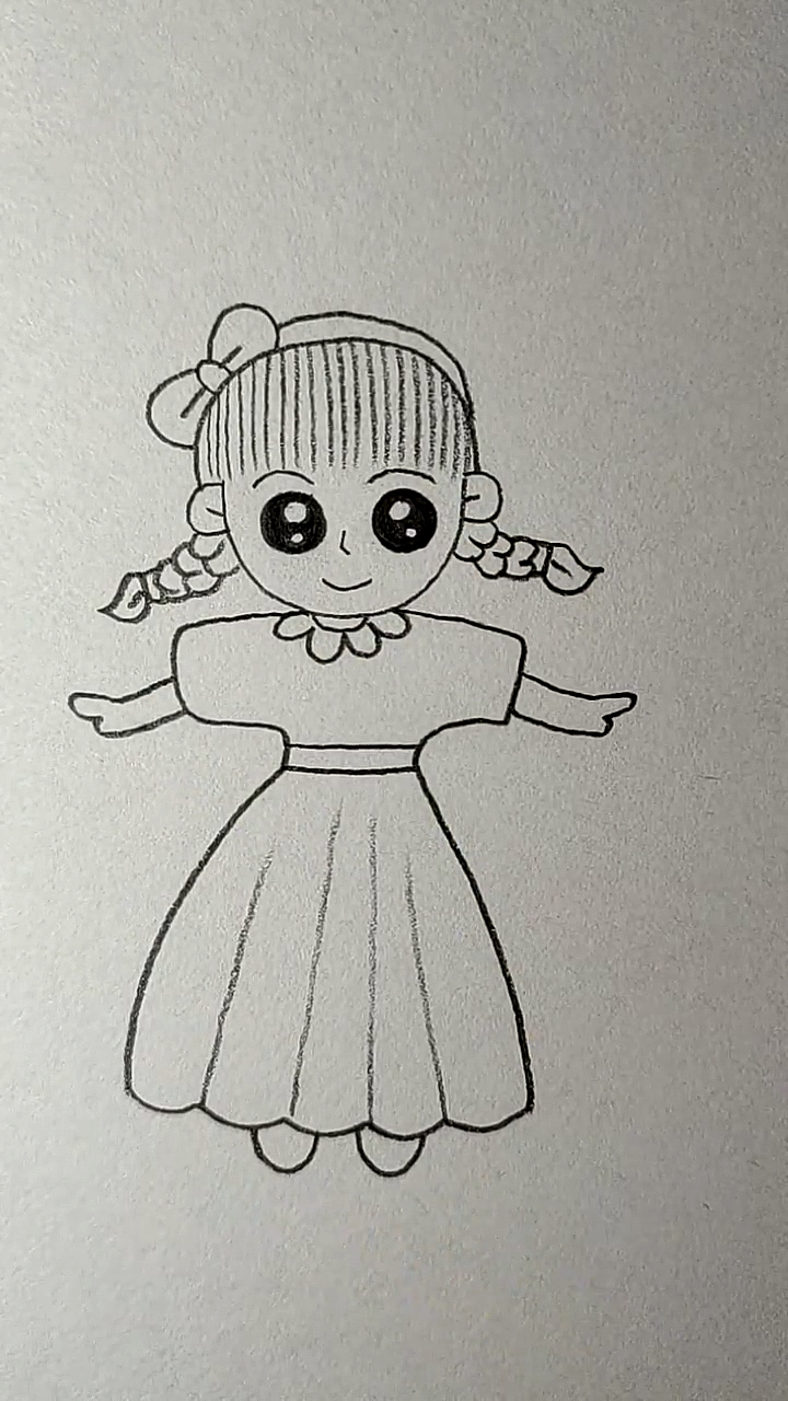 简笔画#梳着两条麻花辫的可爱女孩