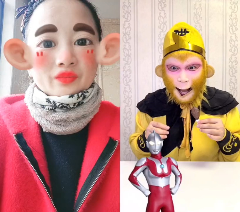 搞笑创意视频#我变成了奥特曼,逗猴子玩玩