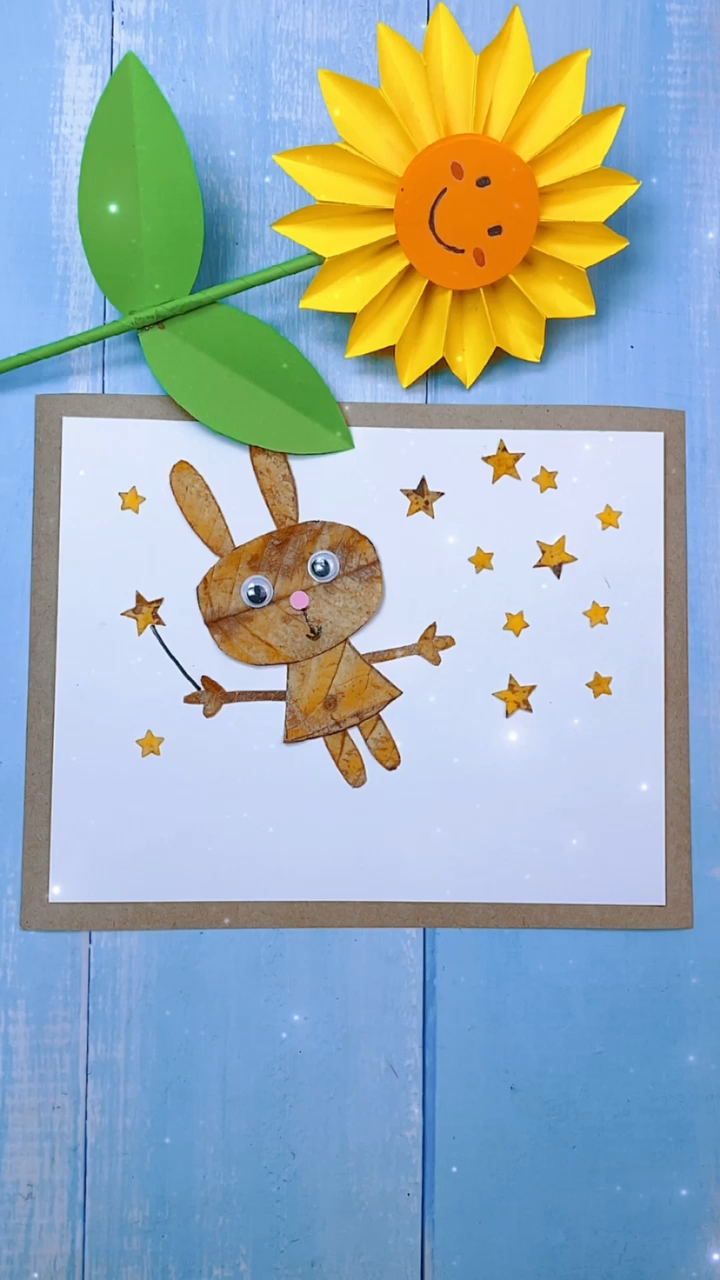 手工制作用树叶做一只可爱的小兔子