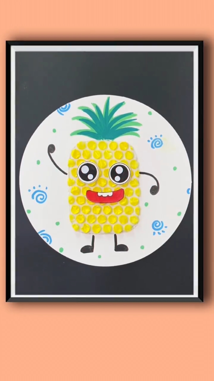 手工制作#家里的气泡膜不要扔和孩子一起做个菠萝创意画-度小视