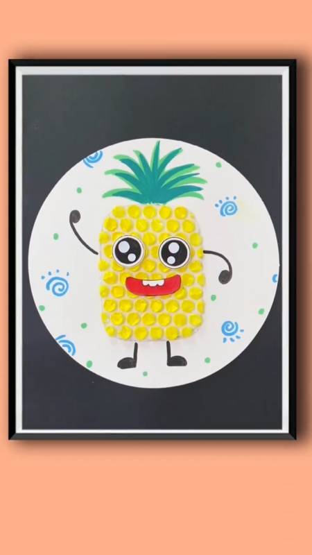 手工制作#家里的气泡膜不要扔和孩子一起做个菠萝创意画-度小视