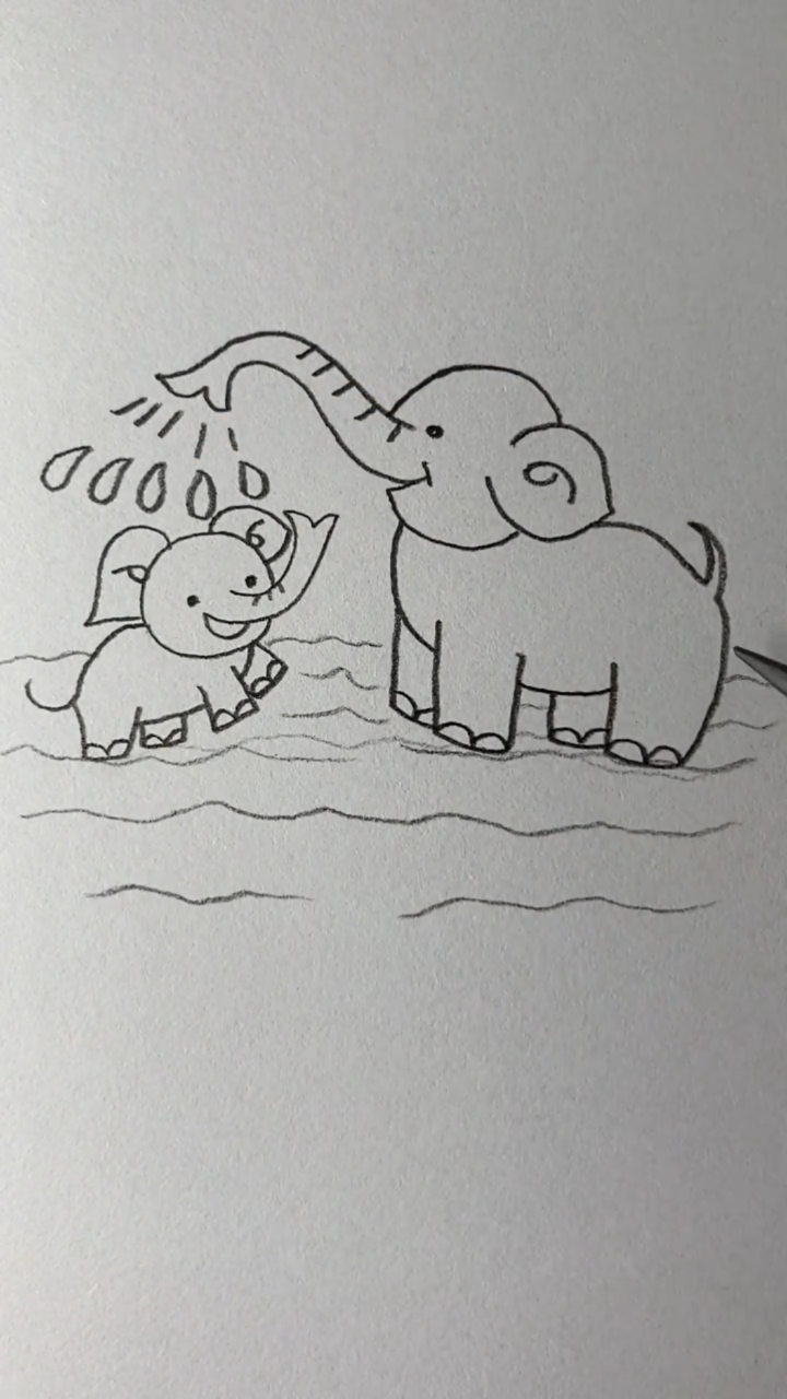 画画原来如此简单#画玩耍的大象和小象