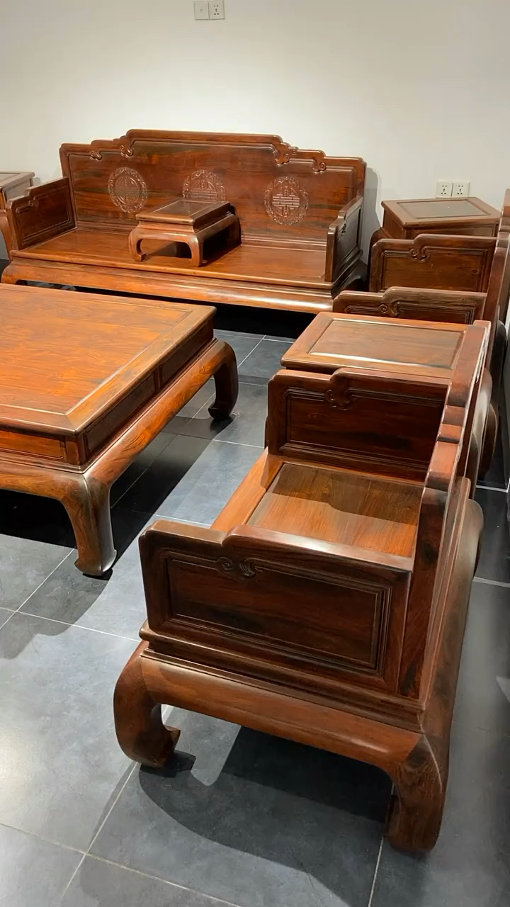 古典红木家具#老料大红酸枝五福款明式沙发