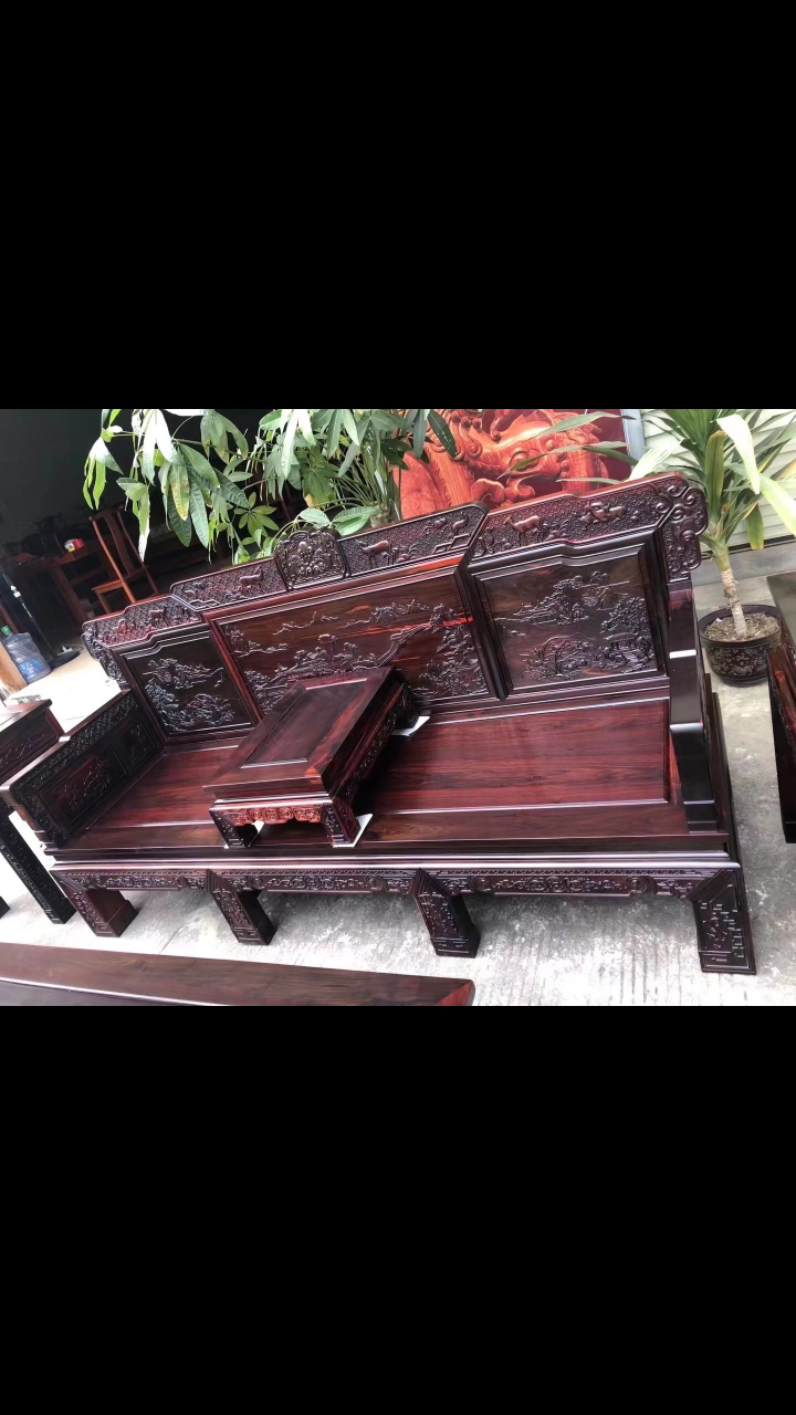 大红酸枝汉宫春晓沙发六件套