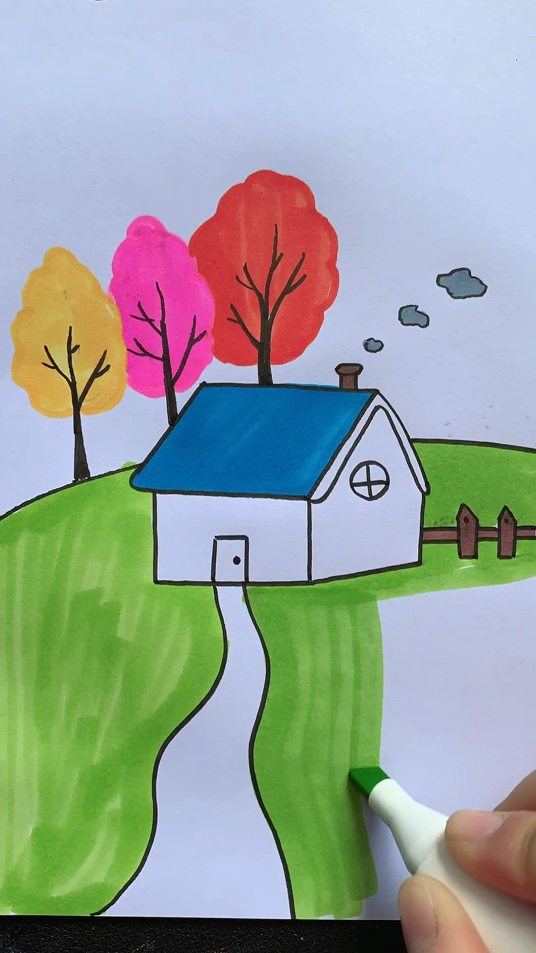 风景画#画秋天风景,步骤简单易学.