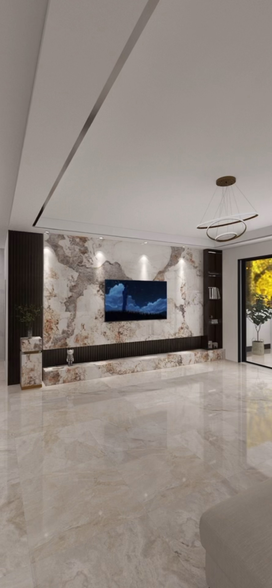 客厅背景墙#潘多拉岩板定制背景墙