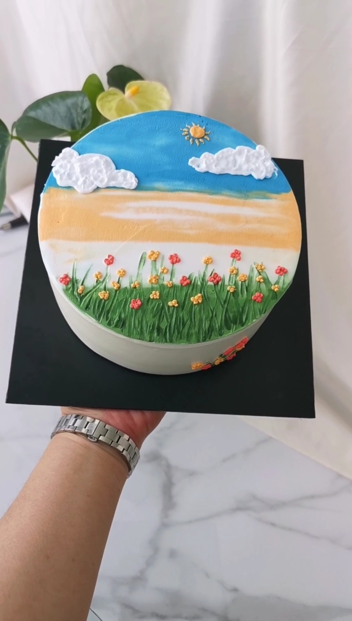 生日蛋糕#在蛋糕上画个风景画吧