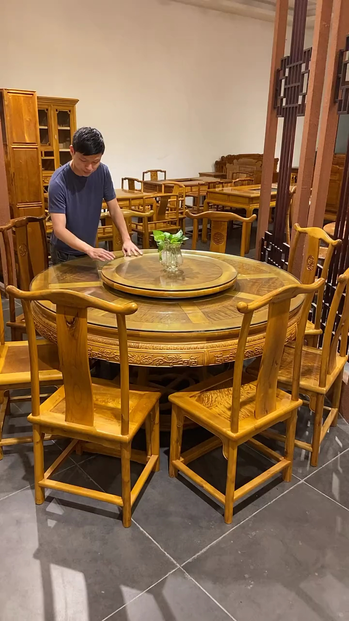 古典红木家具#金丝楠木团团圆圆大圆台餐桌