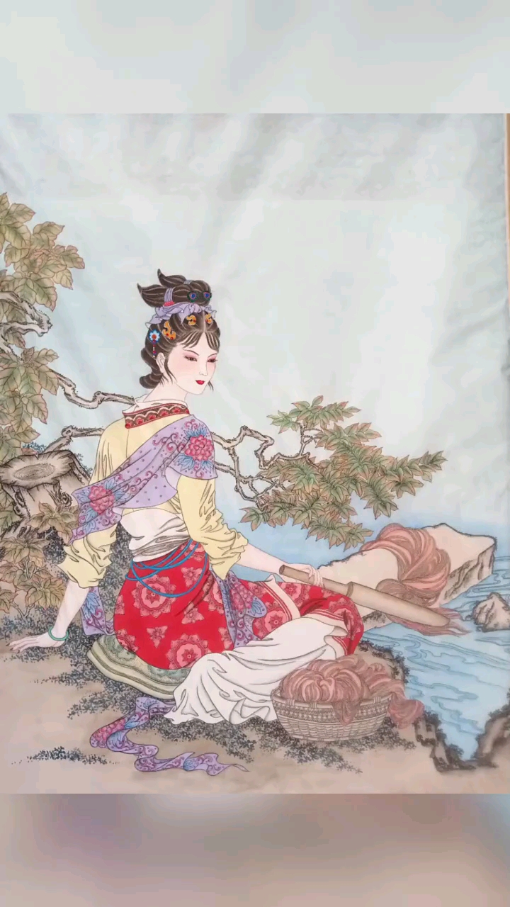 点赞,关注:工笔画/《西施浣纱》.