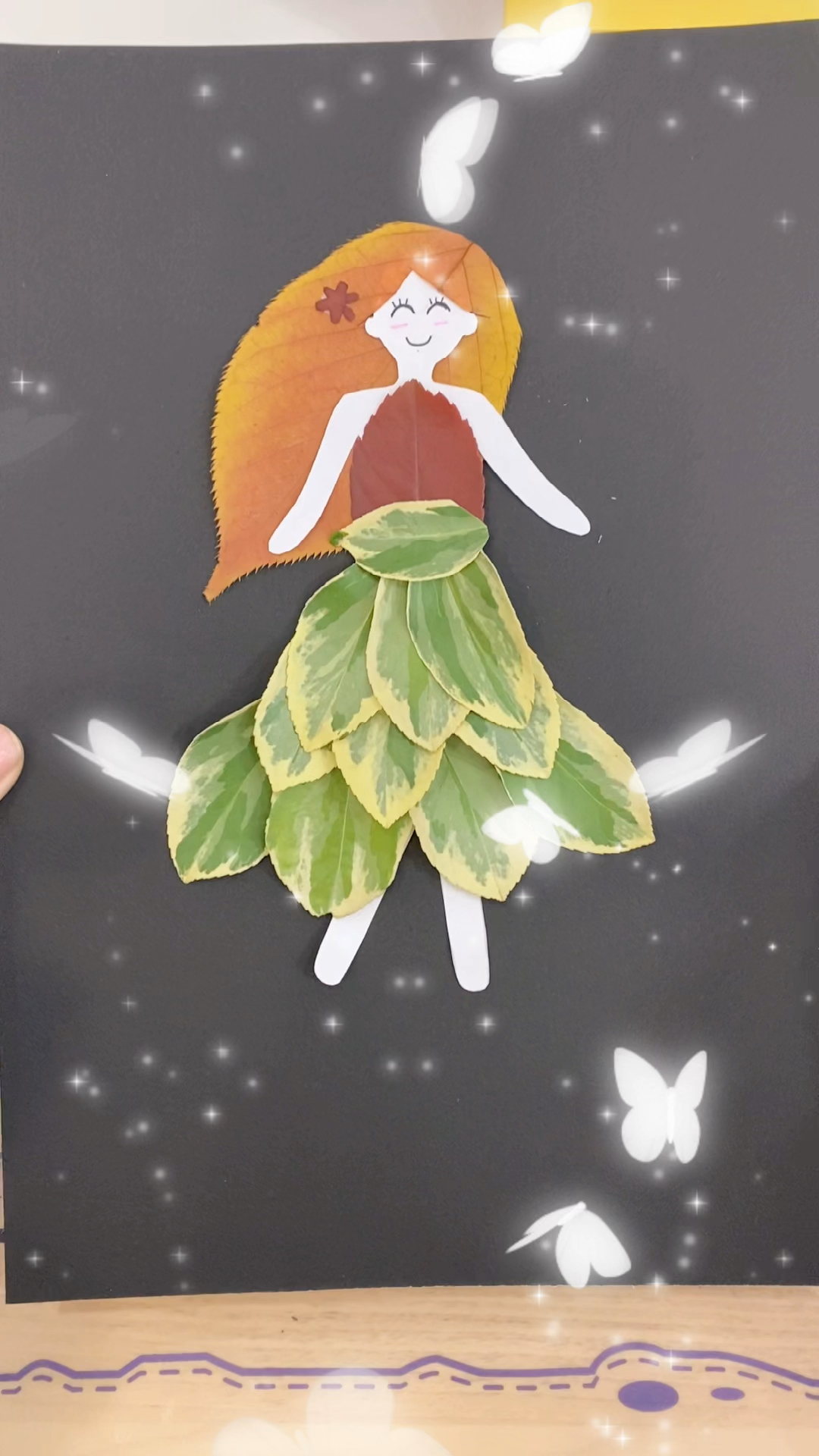 手工制作又做了一款超级漂亮的小公主树叶贴画赶快帮小朋友收藏起来