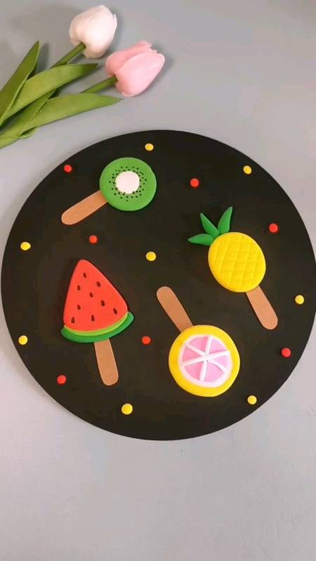 手工制作#夏天跟水果冰棒更配噢,简单好看的粘土冰棒创意画-度小视